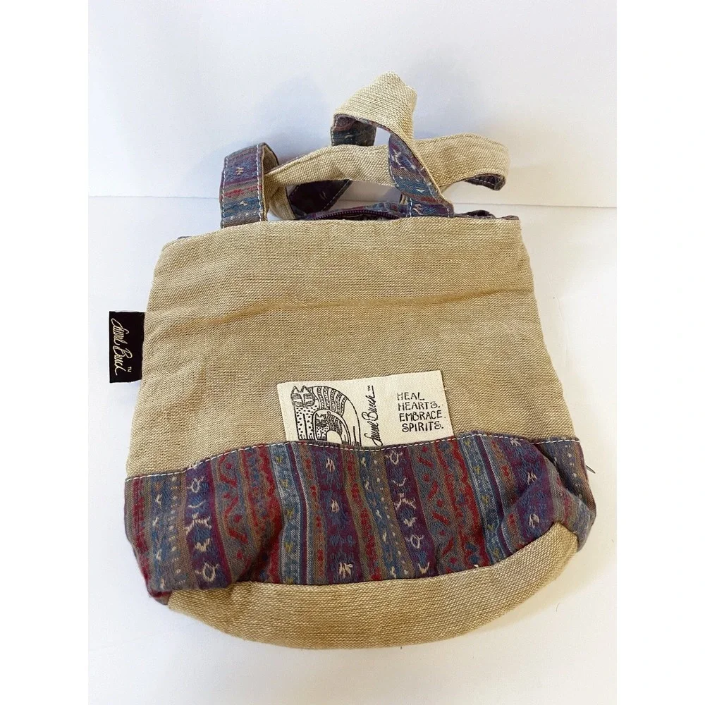Laurel Burch Cats Travel Shoulder Tote Bag Beaded Embellished Zip Close Clean - Picture 4 of 6